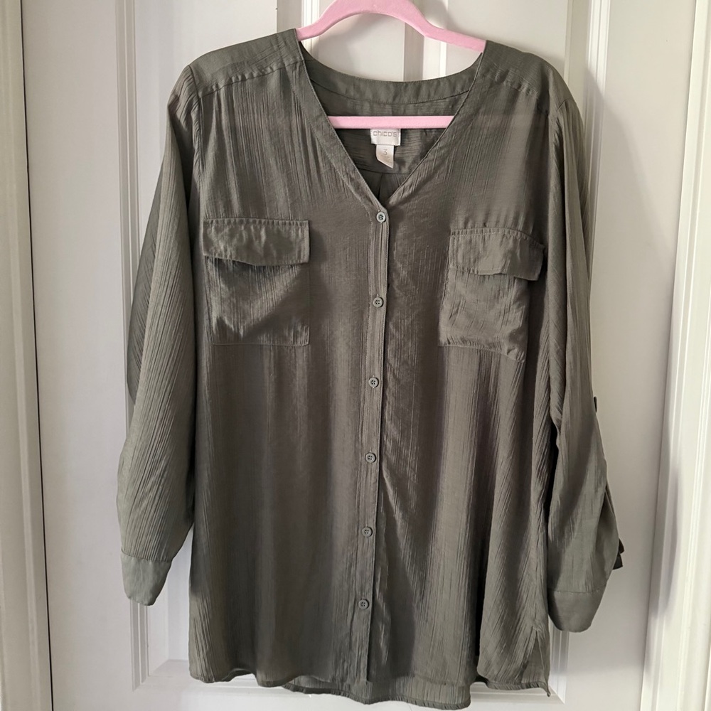 Chico's Sage Green V-Neck Vintage Blouse